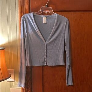 Ribbed Button Down Long Sleeve Top